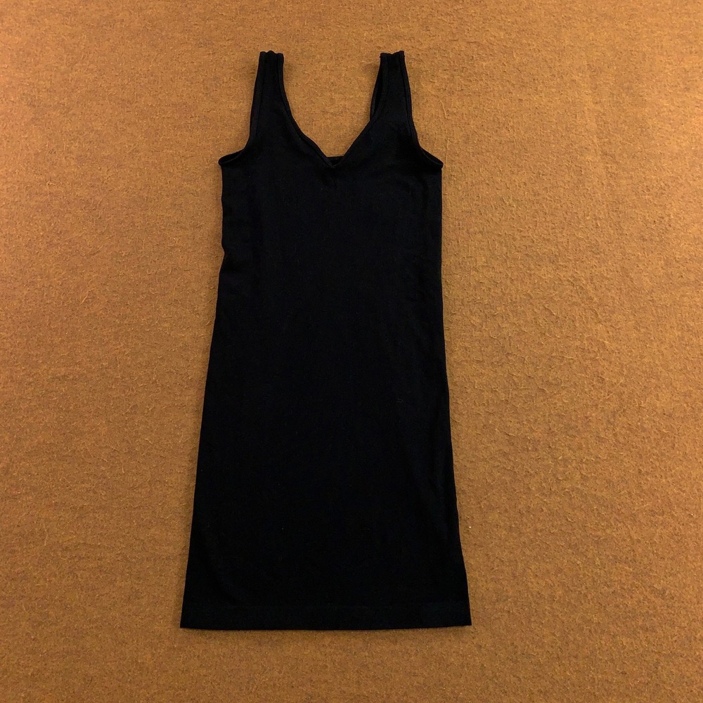 Elietian Womens OS Black Seamless V-Neck Ribbed Hem Longline Tank Top/Dress New